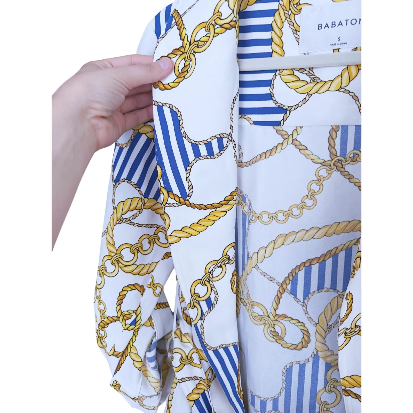 Babaton Nautical Old Money Kahlo Chain Belted Robe Cover Up Small Yacht Luxury - Image 10