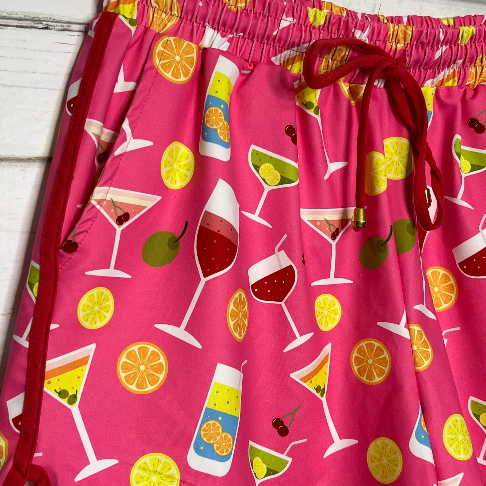 Jess Lea Cocktail Drink Print Activewear Shorts Size Large Pink - Image 8