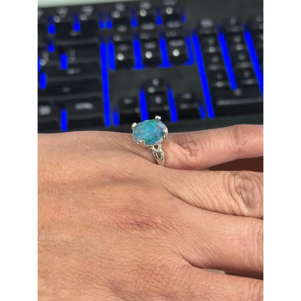 Silver 925 ring with beveled stone in setting appears to be man made sz 6.5 - Image 7