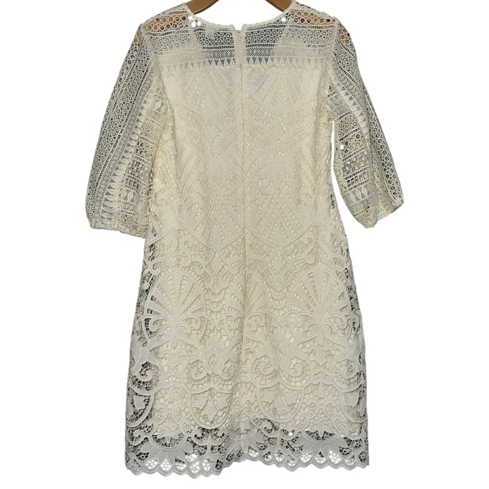 Sundance NWT Women’s Size 8 P Cream Ivory Lace V-Neck Bubble Sleeve Dress - Image 3