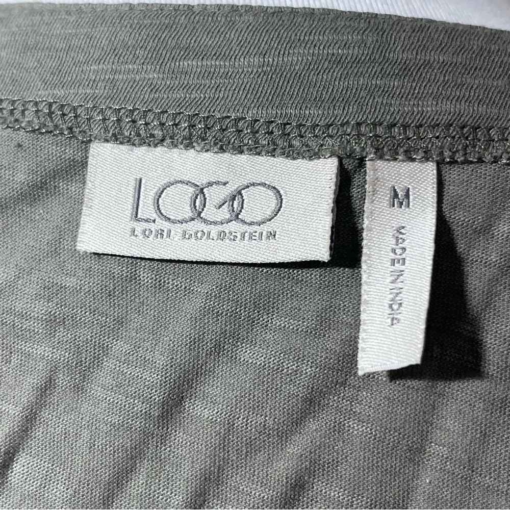 LOGO by Lori Goldstein Green Cotton lightweight cardigan w/ gold embellishment - Image 5