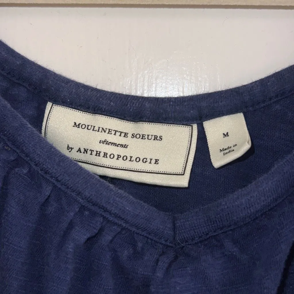 Anthropologie Moulinette Soeurs Embroidered Nautical Navy Sz Medium Top - Image 8