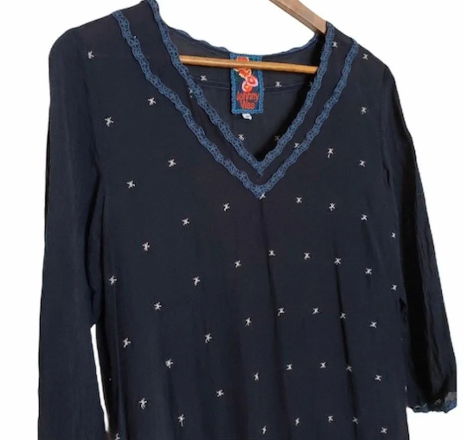 Navy Blue Long Sleeve Embroidered Tunic - Image 4