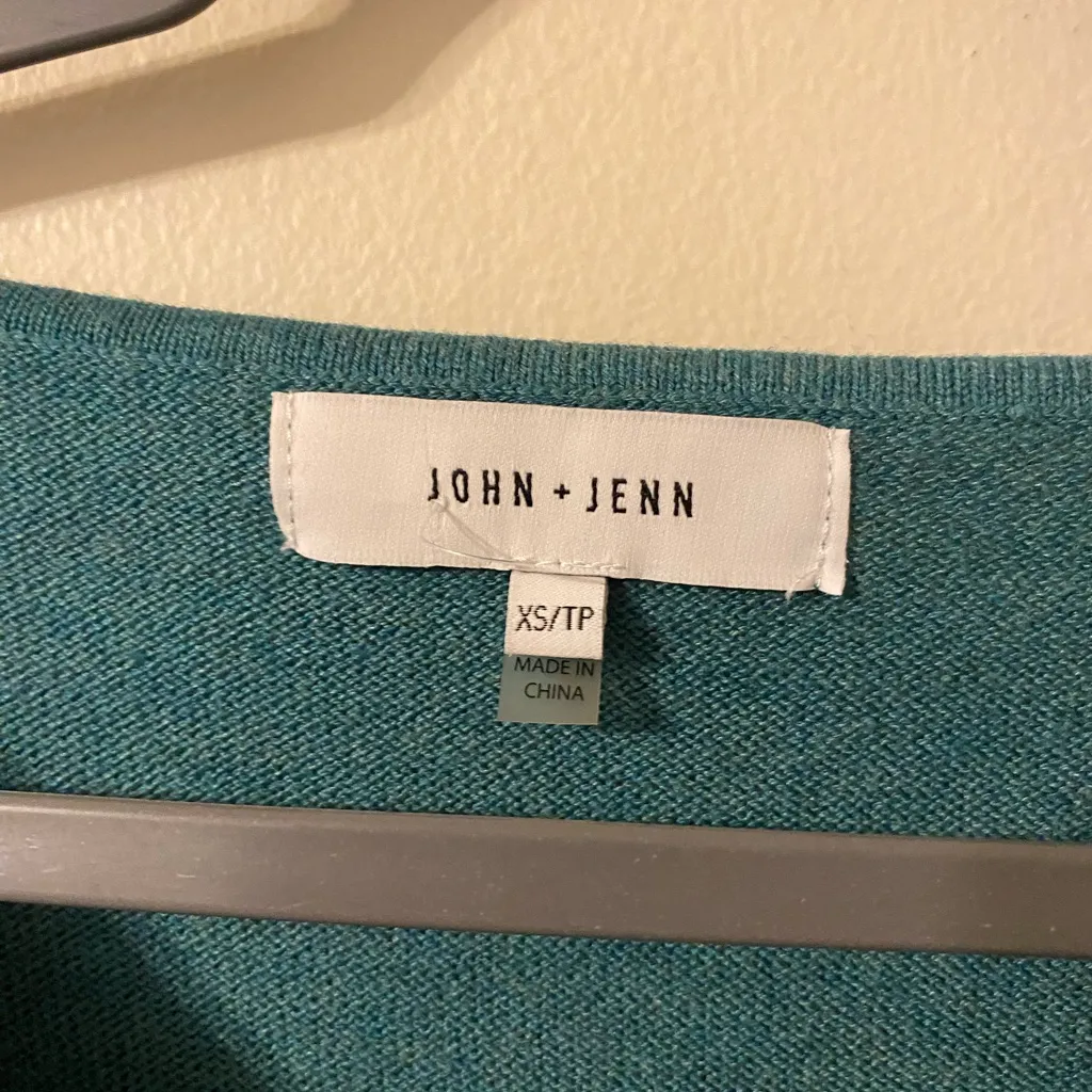 Womens John + Jenn Teal Ruffle V-Neck Wool Blend Sweater Size XS - Image 2