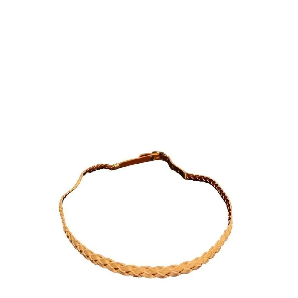 Women's Brown Woven Braided Adjustable 5 Hole Waist Belt Gold Buckle Belt Chic Brown - Image 6