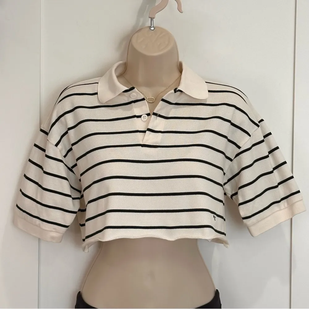Homme Girls Pique Polo Shirt Cropped Striped Black White Size XS Rugby Preppy - Image 4