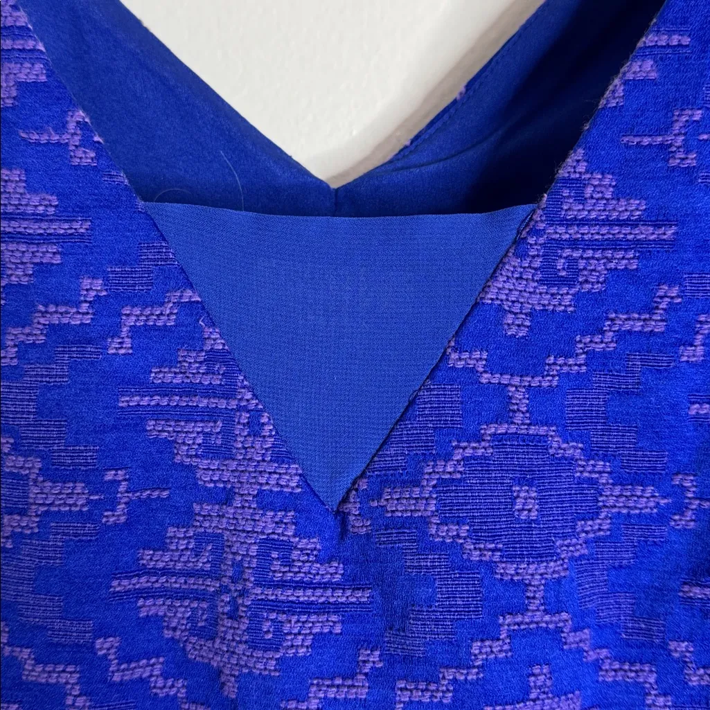 Maeve Anthropologie Averie Royal Blue Aztec Fit And Flare Brocade Dress Size 14 - Image 10