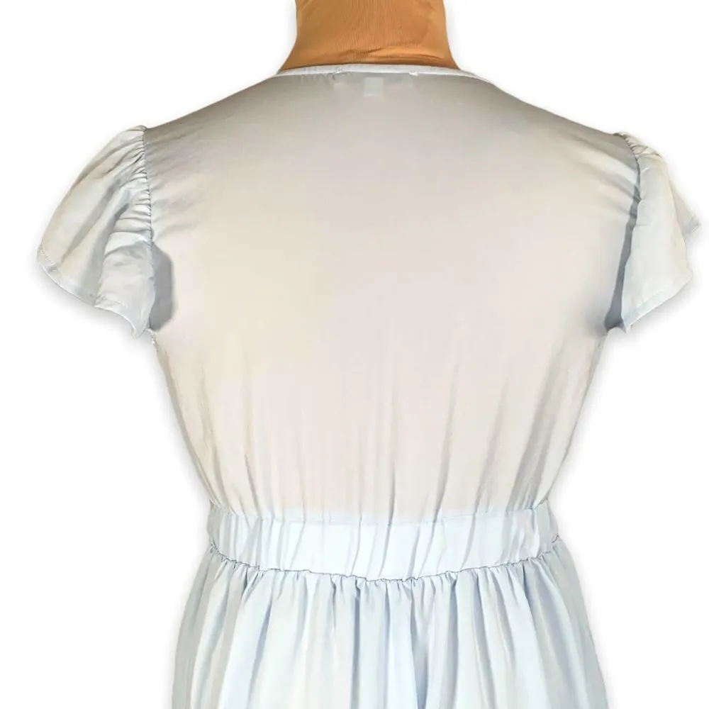 Hello Honey Dress Pastel Blue Tiered Midi Vneck Ruffle Trim Short Sleeves Size L - Image 4