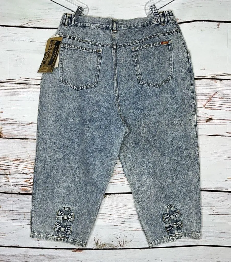 VTG Jordache NWT Size 36/22W Blue Acid Wash Denim - Bow Detail Jean Capris - Image 2