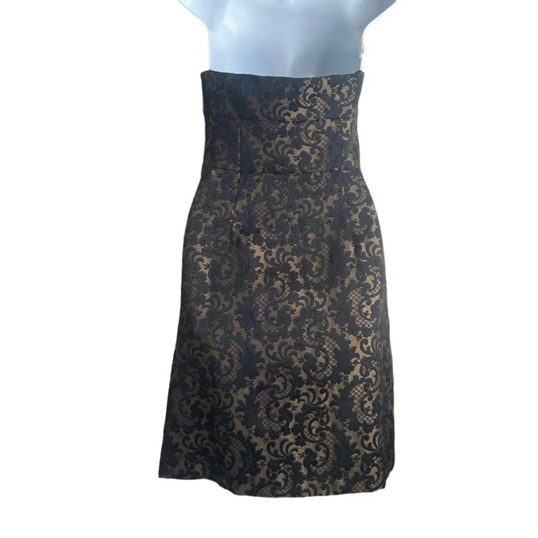 Ann Taylor LOFT Strapless Black Gold Brocade Mini Dress 4 Formal Whimsy Fairy‎ - Image 3