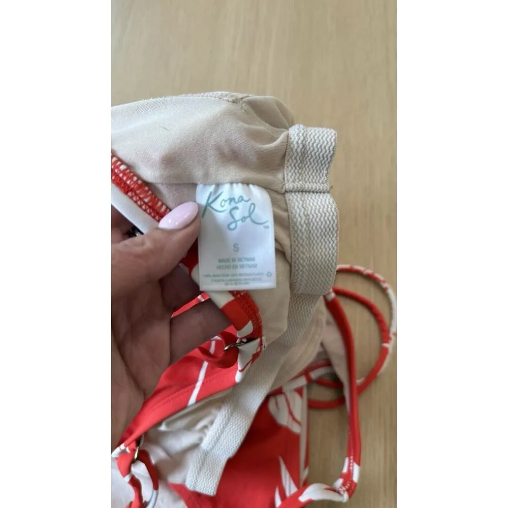 KOna Sol Red Side Cinch High Coverage One Piece Floral Swimsuit Small 1677 - Image 6