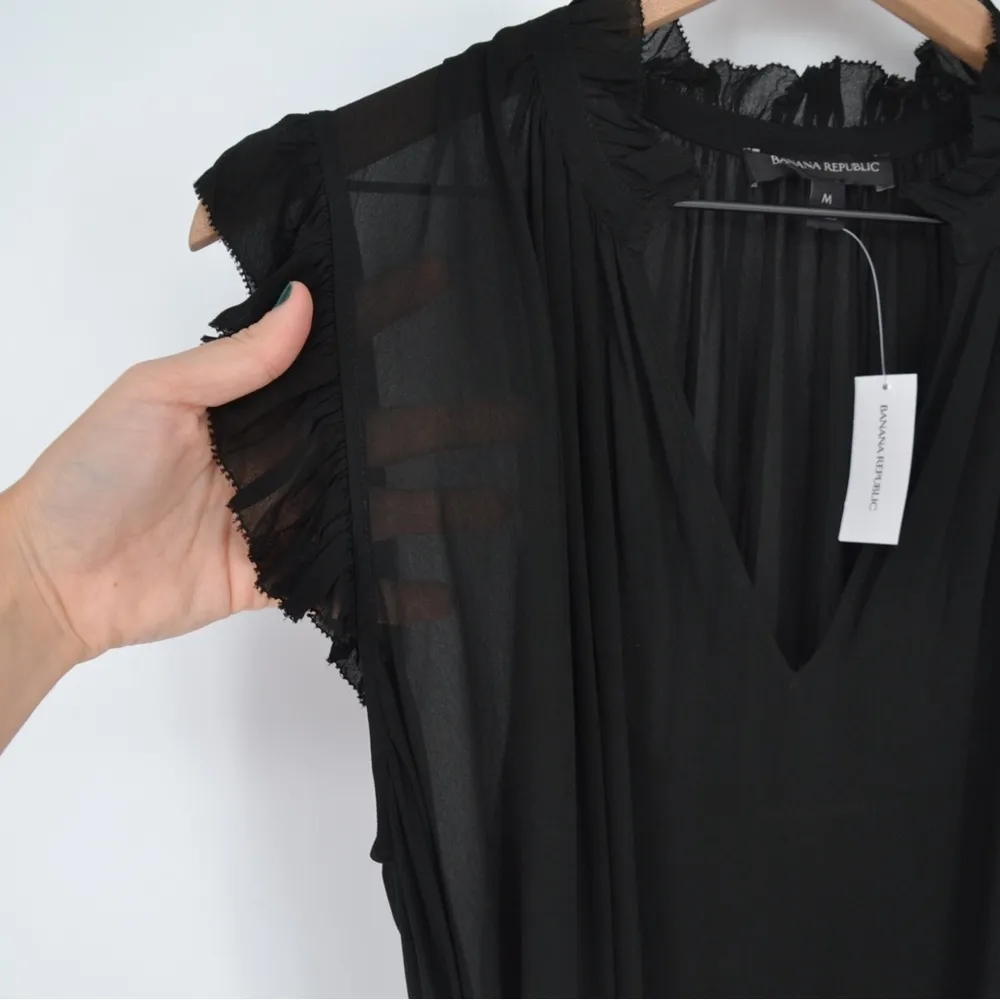 NEW Banana Republic Flounce Hem Midi Dress V-Neck Sleeveless in Black Women's M - Image 6