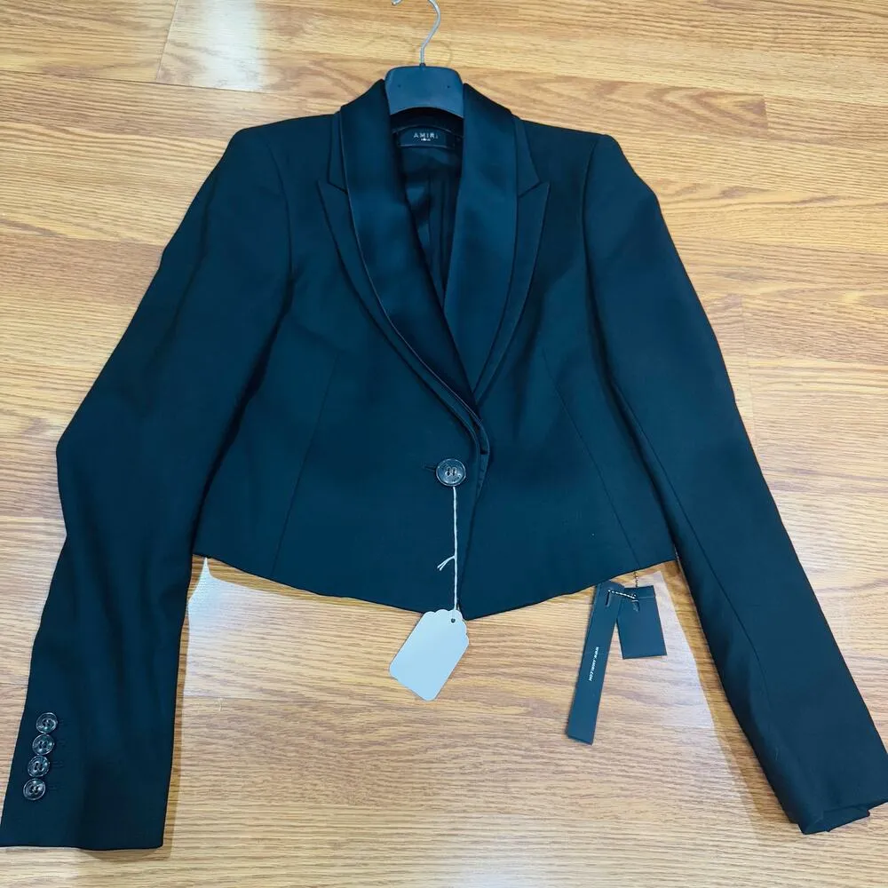 Amiri Black Double Collar Cropped Blazer Jacket women’s 42 Size undefined - Image 14