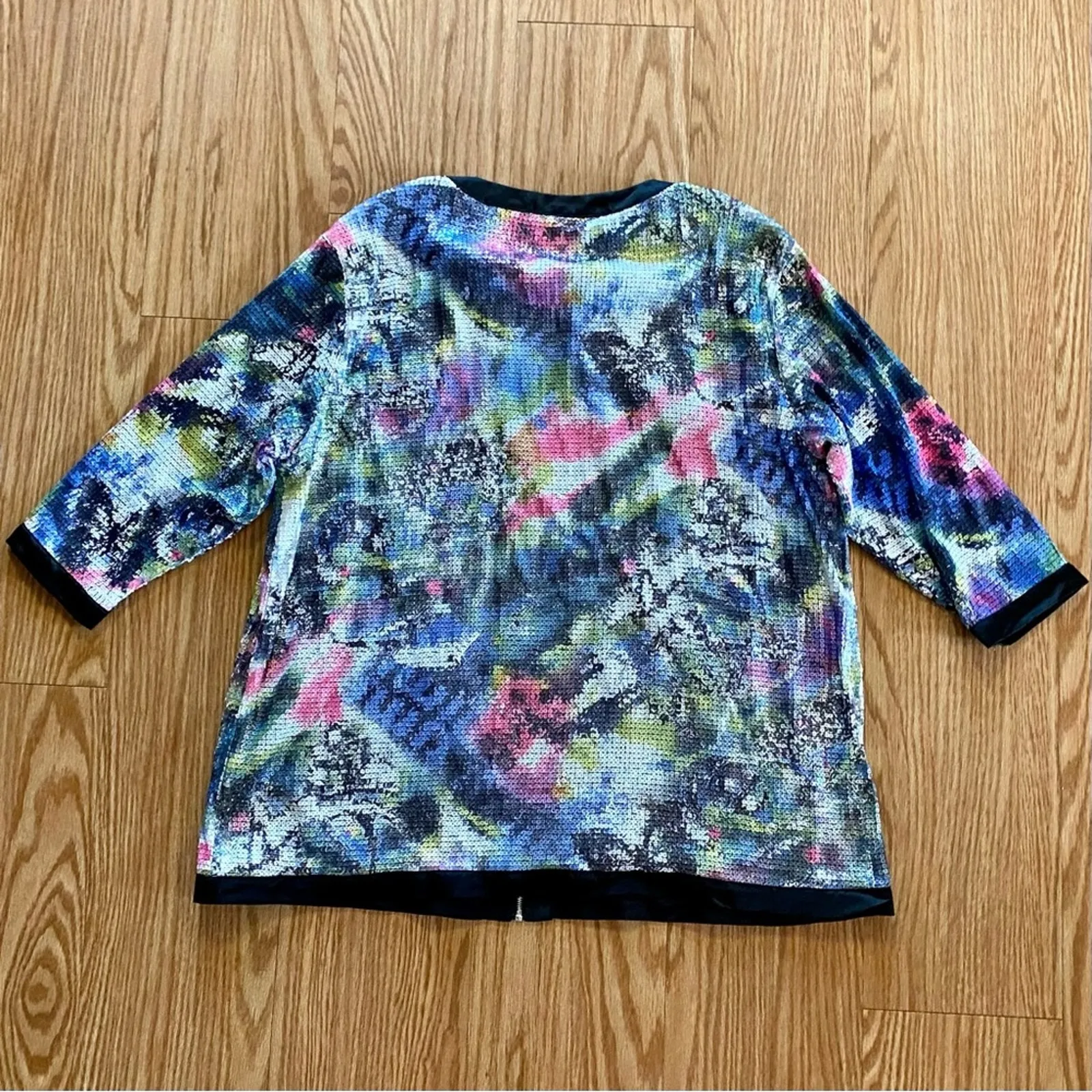 Michael Simon Multicolor Sequin Purple Bomber Jacket Shacket Womens 1X Plus - Image 10