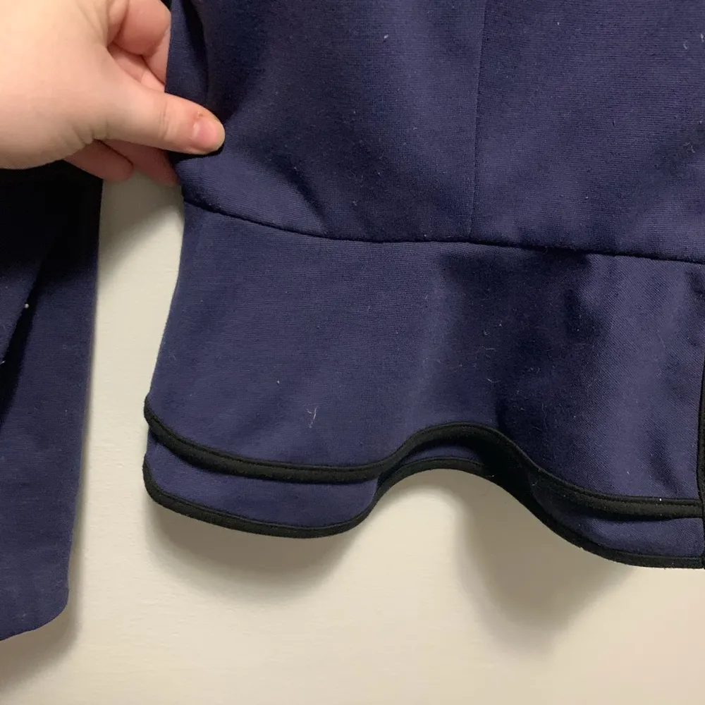 Valerie Bertinelli Navy Zip Up Peplum Ruffle Hem Blazer Size Large - Image 3