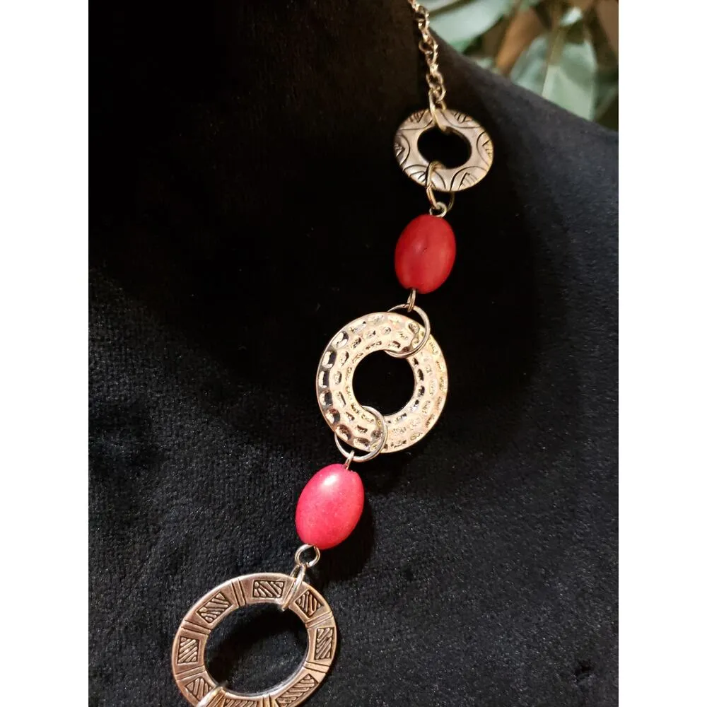 Womens Fashion Red Howlite Beads Crafted Encrusted Circle Discs Necklace Jewelry - Image 4
