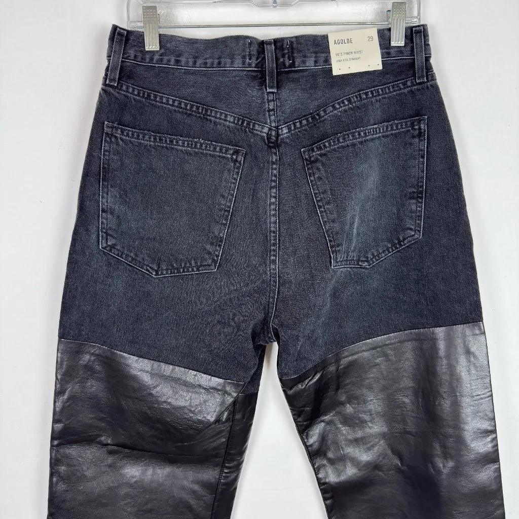 NWT AGOLDE Pieced 90s Pinch Waist Pants Jeans Howl/Detox Leather Black Size 29 - Image 11