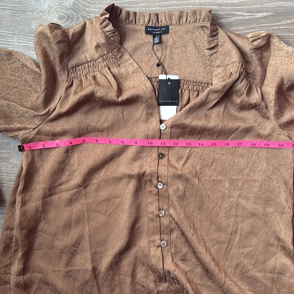 NEW Current Air Shirred Jacquard Blouse - BRONZE - Image 9