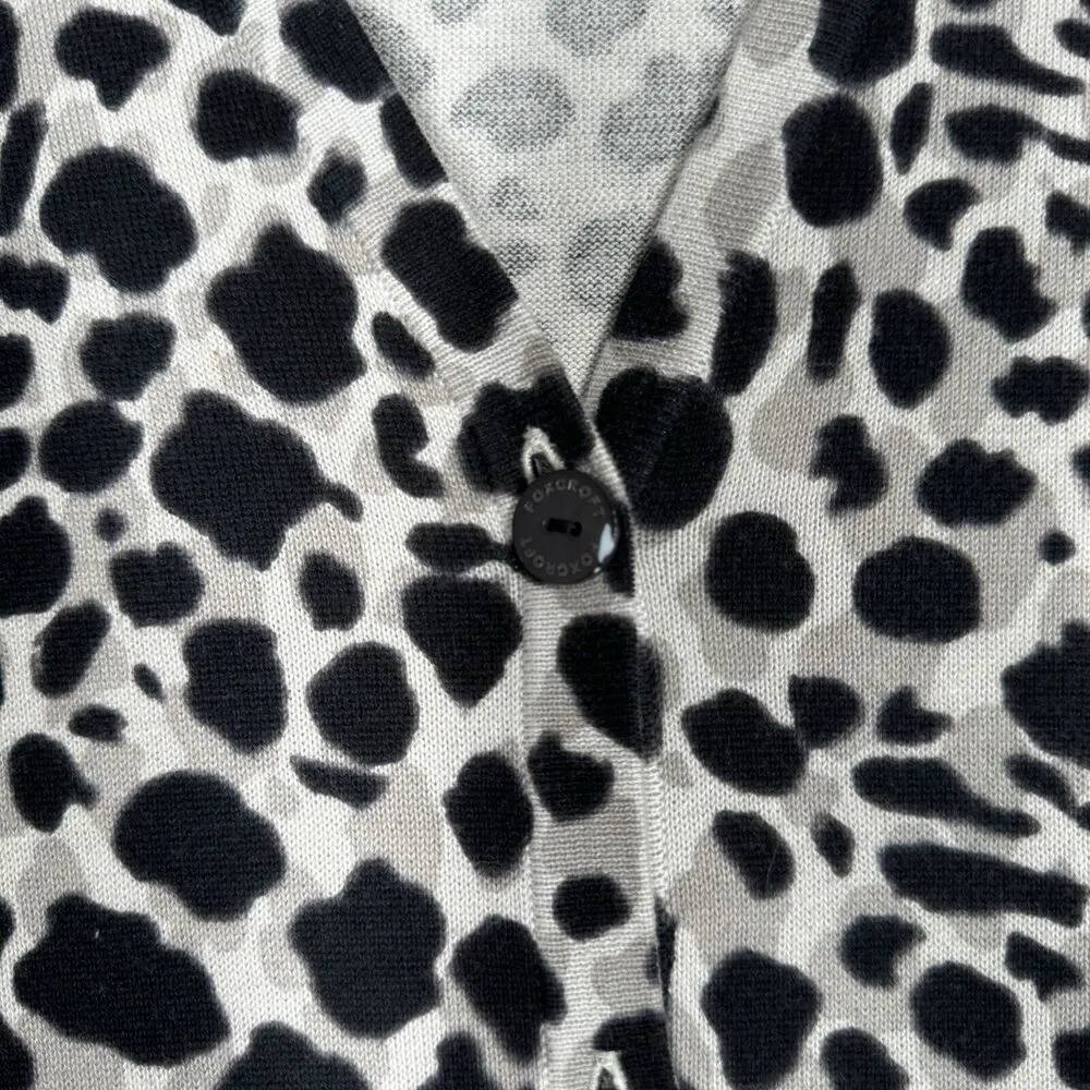 Foxcroft Sweater Womens Large White Black Leopard Cardigan Neutral Office Casual - Image 5
