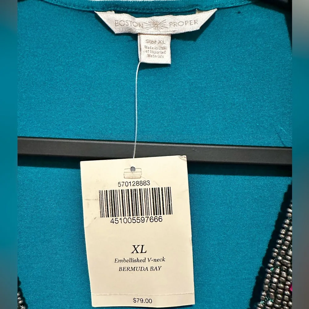 BOSTON PROPER EMBELLISHED BEADED V-NECK BERMUDA BAY SLEEVELESS DRESS COVERUP XL - Image 3