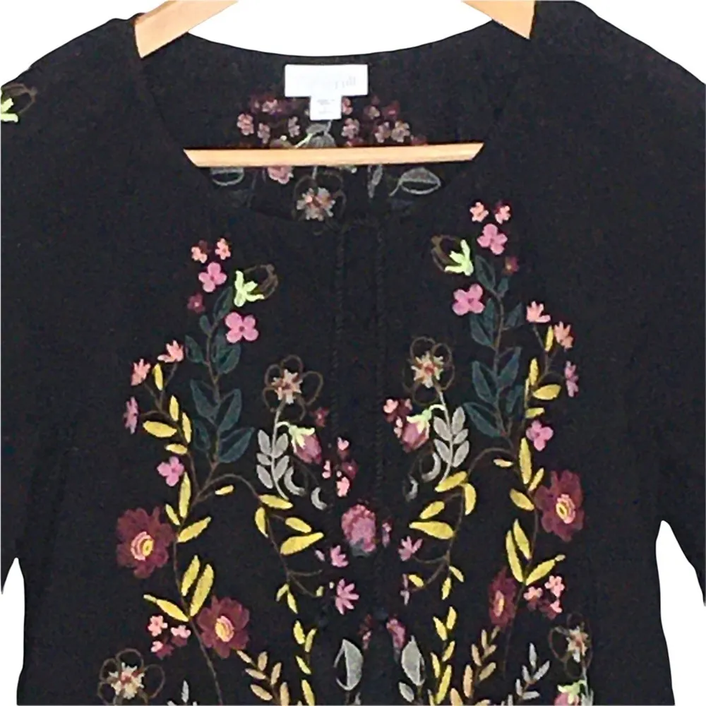 J Jill Floral Embroidered Quarter Length Sleeve Peasant Blouse with tassel ties - Image 3