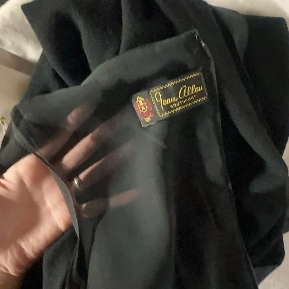 Vintage Jean Allen black dress knee length belt tie back dolman long sleeves Size M - Image 7