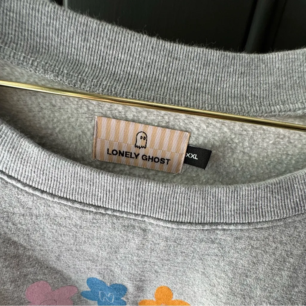 LONELY GHOST Gray and Red Crew Neck Sweater Sweatshirt - Image 3