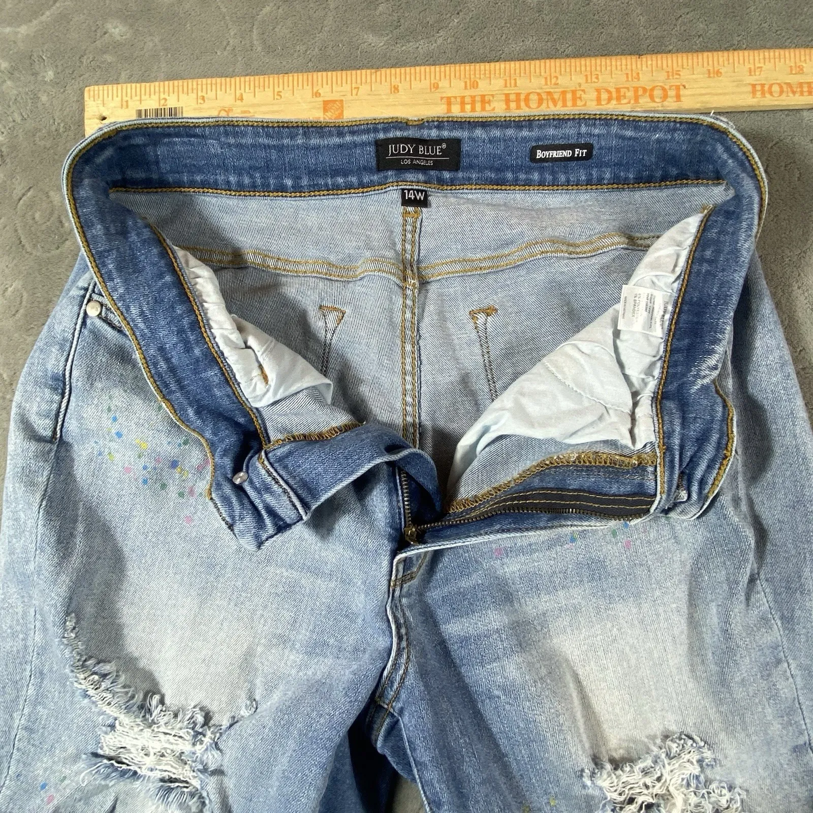 Judy Blue Jeans Womens 14 Distressed Boyfriend Fit Paint Splatter Stretch Unique - Image 12