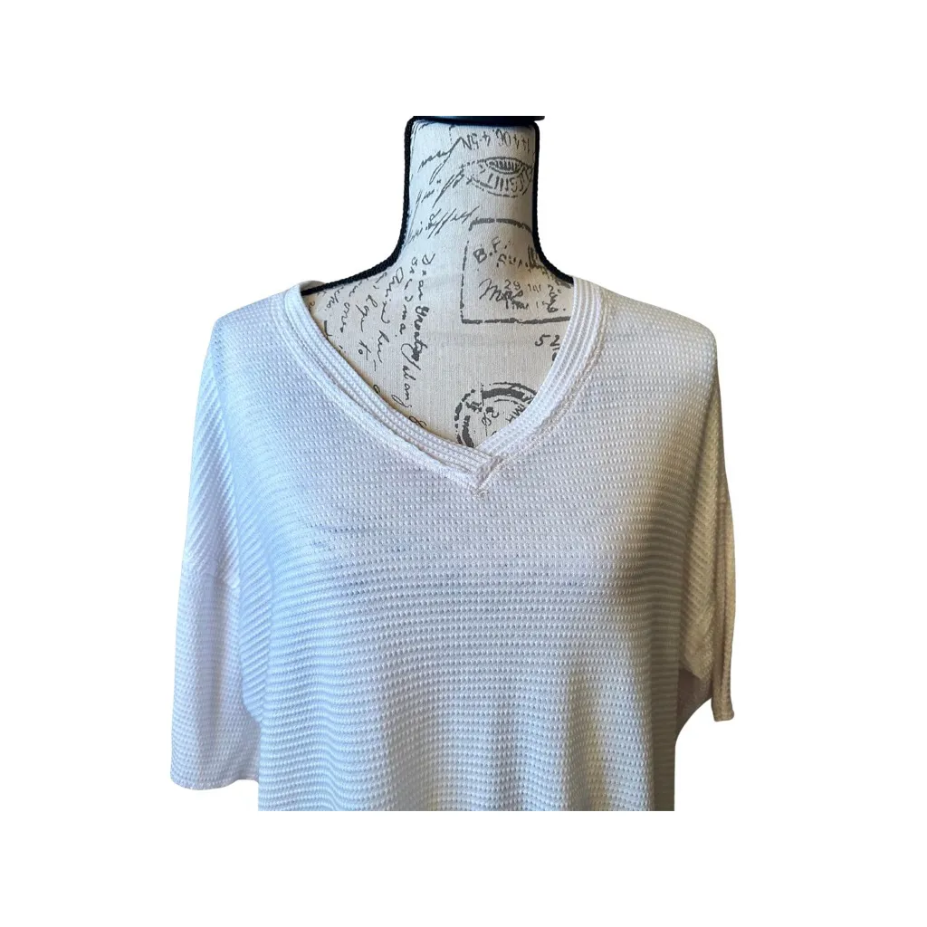 Project Social T  Extra Small White Waffle Knit V Neck T Shirt - Image 2