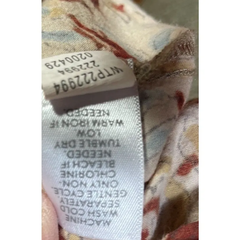 Pure Jill Top Womens 2X Organic Cotton Floral Batik Print Boxy India Boho shirt Tan - Image 10