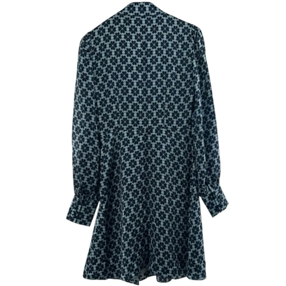 Kate Spade - Light Blue & Navy Floral
Print Mock Neck Silk Dress Sz 0 - Image 6