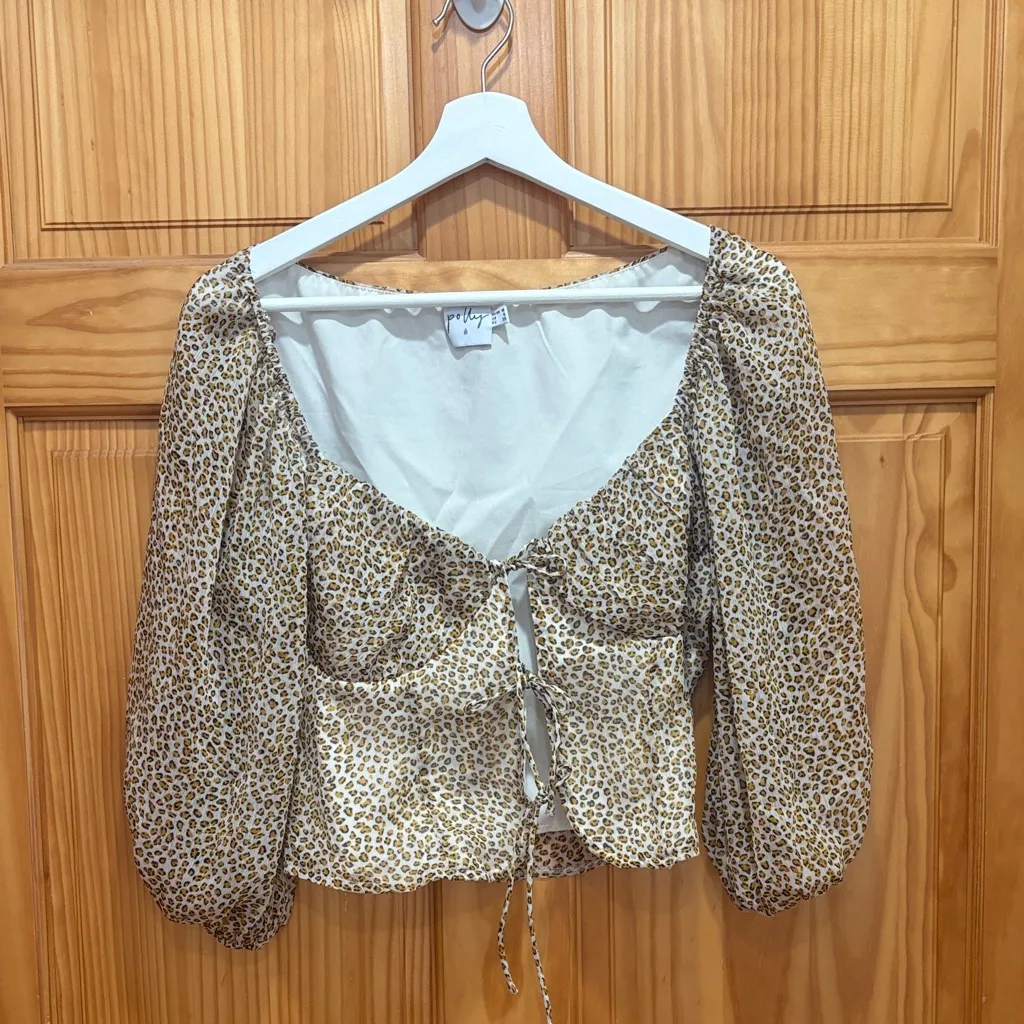 Princess Polly Size 6 Leopard Cheetah Print Tie-Front Top - Image 2