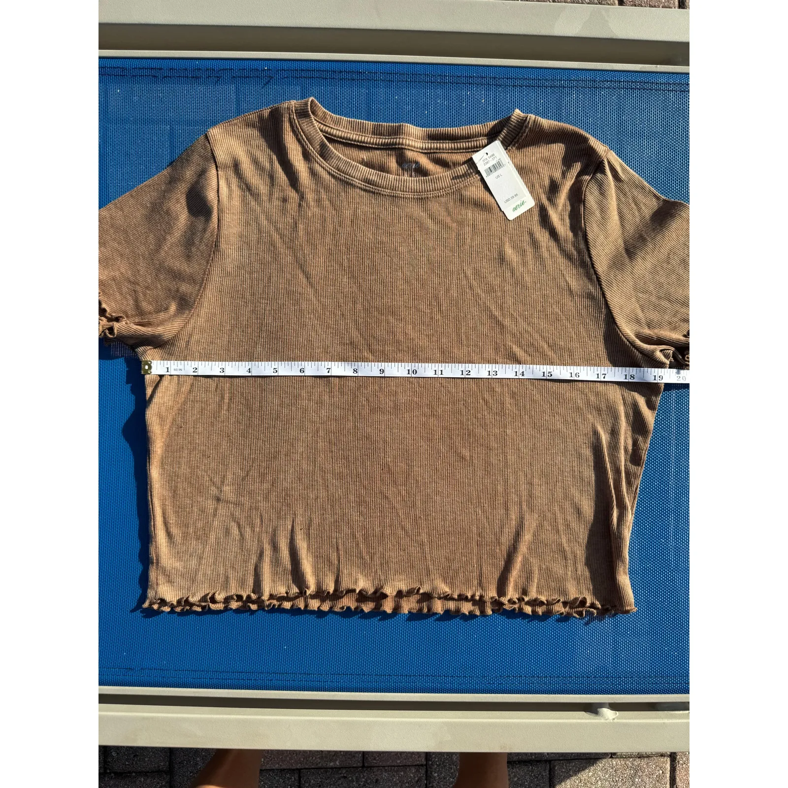 NWT Aerie Ribbed Ruffle Brown Wash Top - Size Large - Image 3