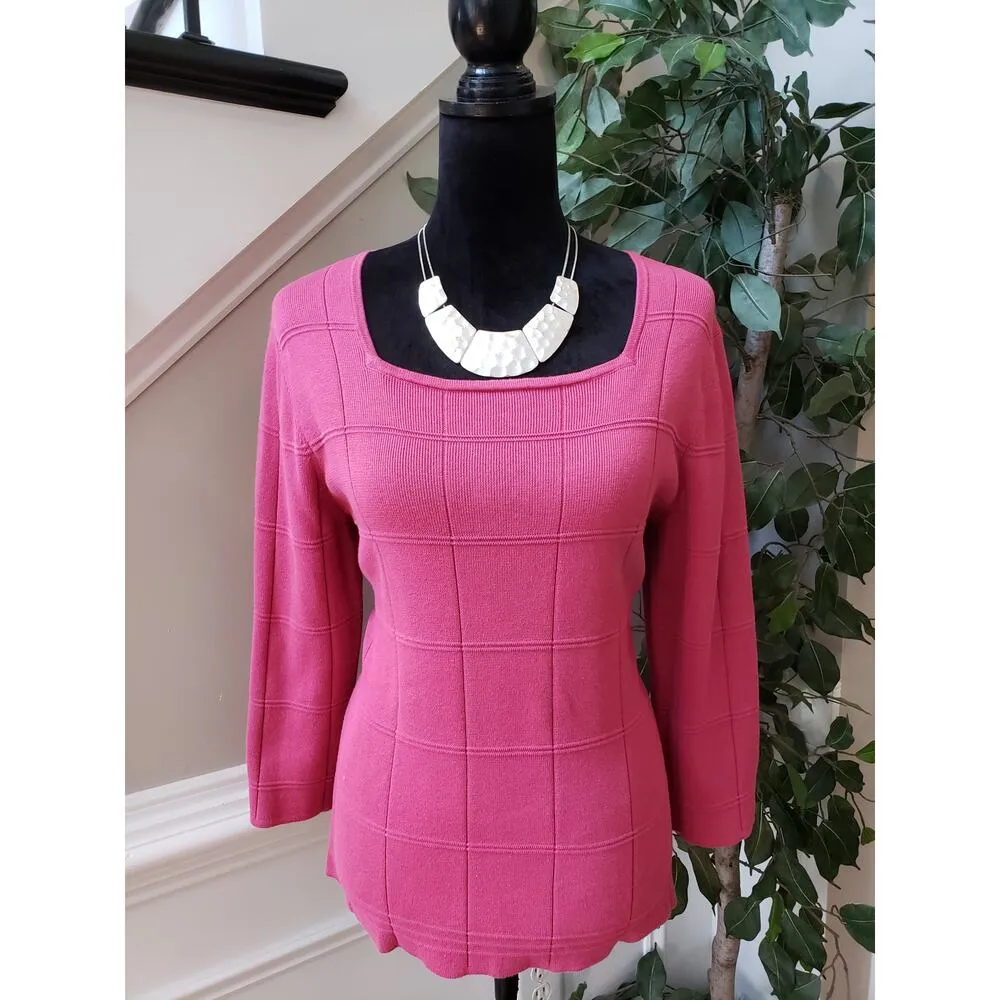 Geoffrey Beene Sweater Womens Size L Pink Casual 3/4 Sleeve Square Neck Pullover - Image 10