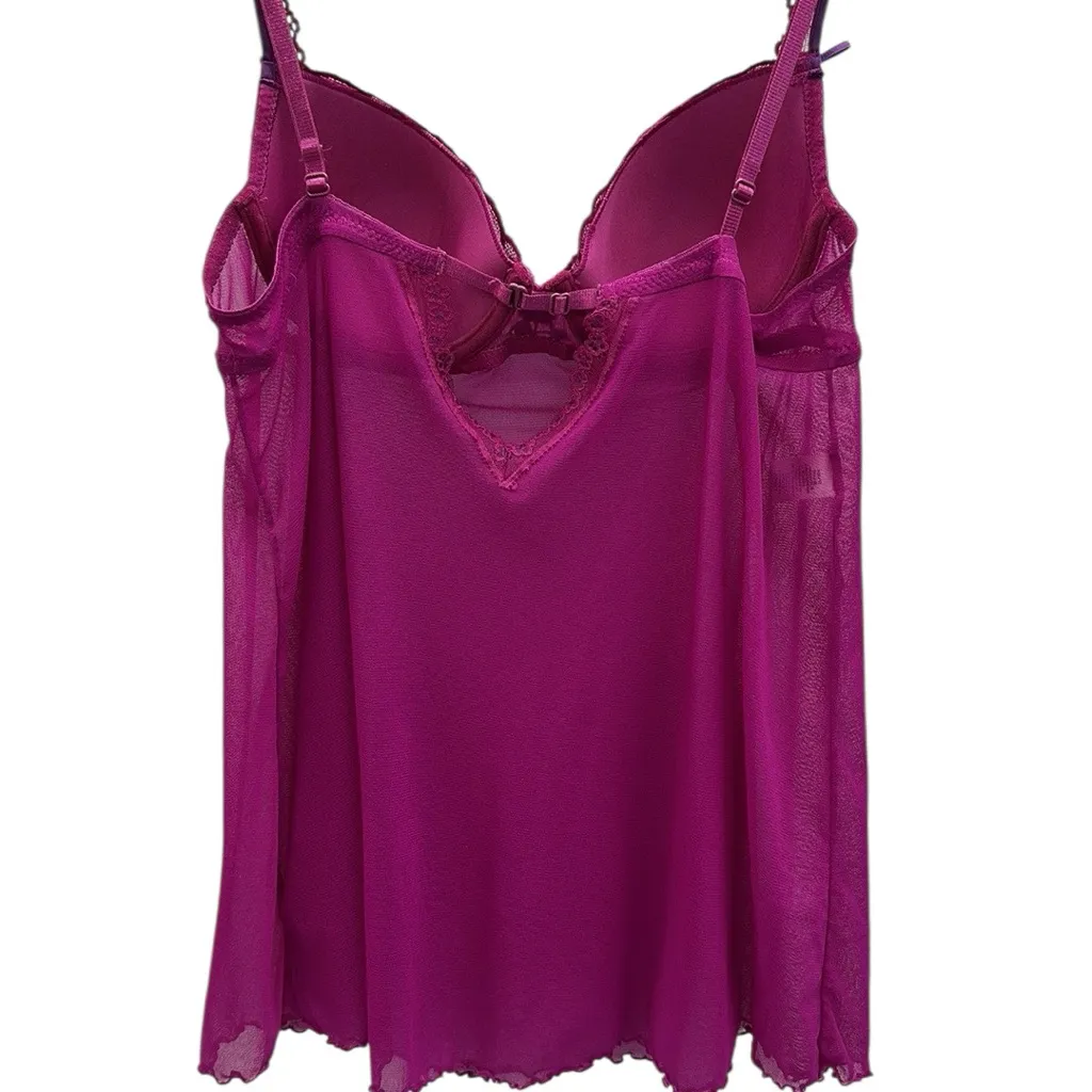 Fuchsia Underwire Padded Mesh Babydoll Lingerie Top Womens Large Pink - Image 7