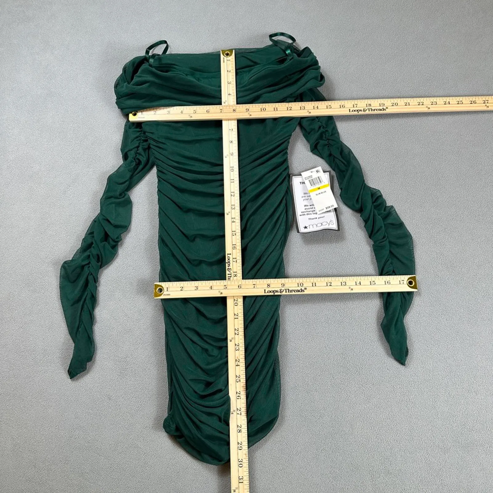 B. Darlin Bodycon Dress M Midi Hunter Green Ruched Off Shoulder Long Sleeve NWT Size M - Image 3