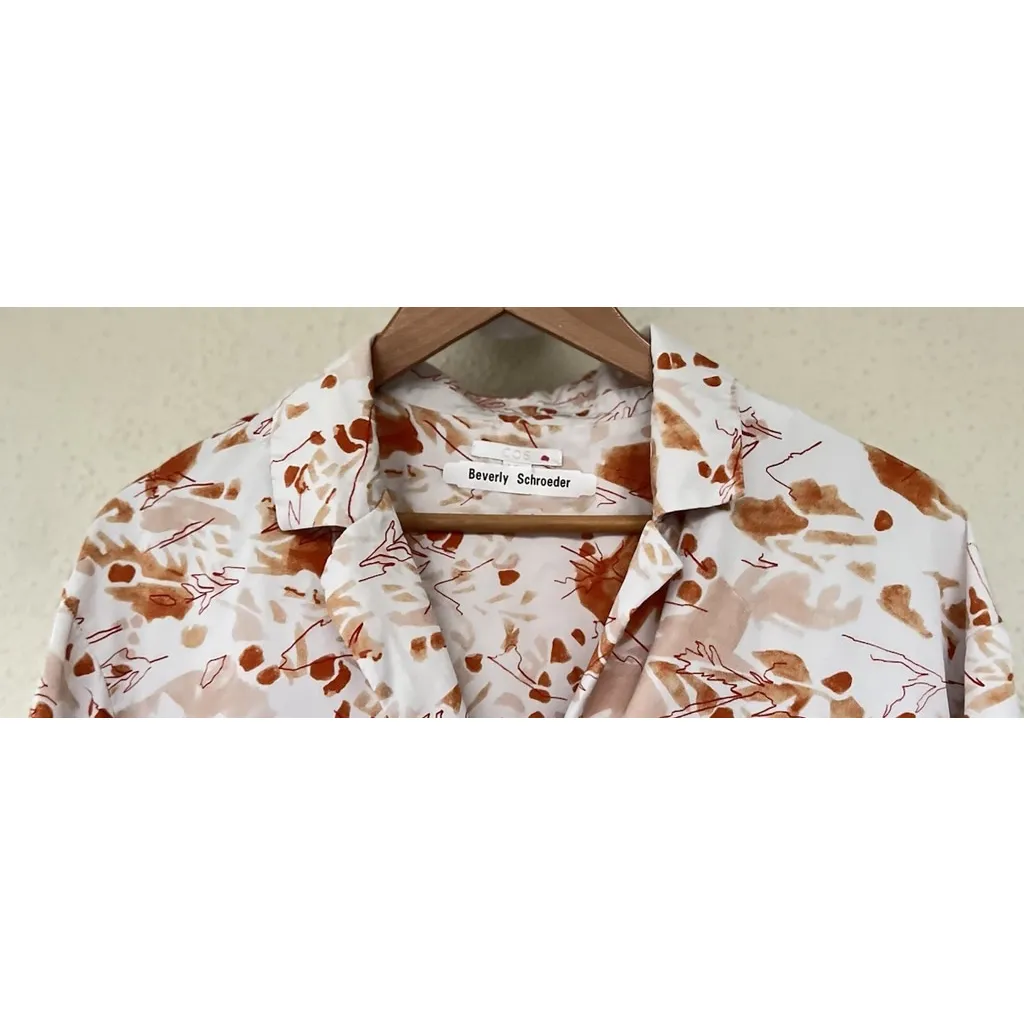 COS Relaxed Camp Collar Button Down Shirt Abstract Orange Size 10 Office Resort - Image 7