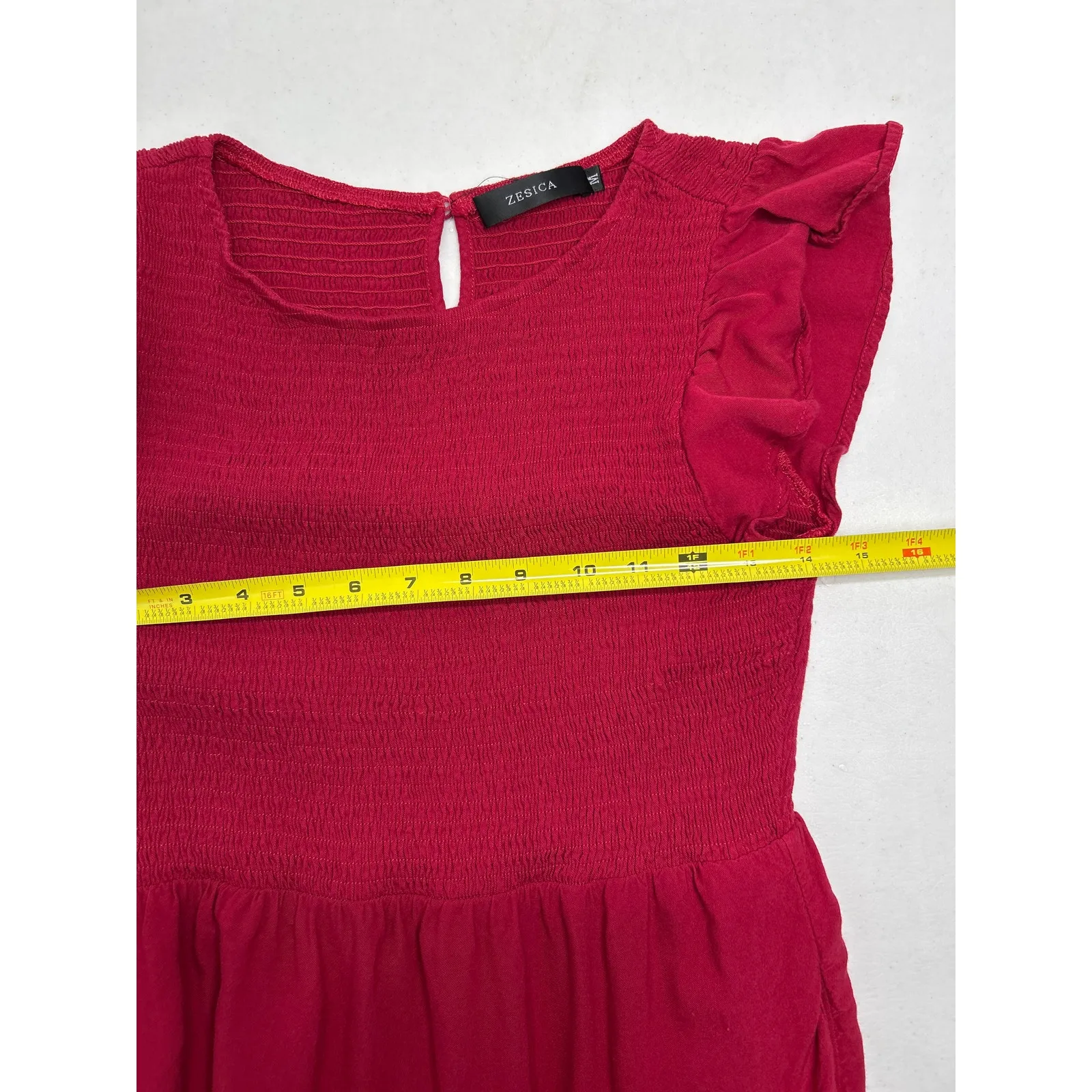 Zesica Smocked Elastic Waist Tiered Midi Dress with Flutter Sleeve Plum Size M Purple Size M - Image 5