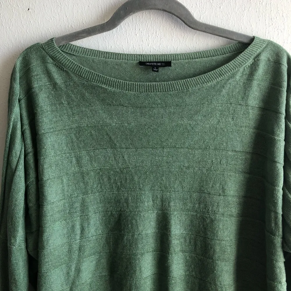 Lafayette 148 New York Sweater Green Linen Boat Neck Dolman Sleeve Sz L GUC - Image 3