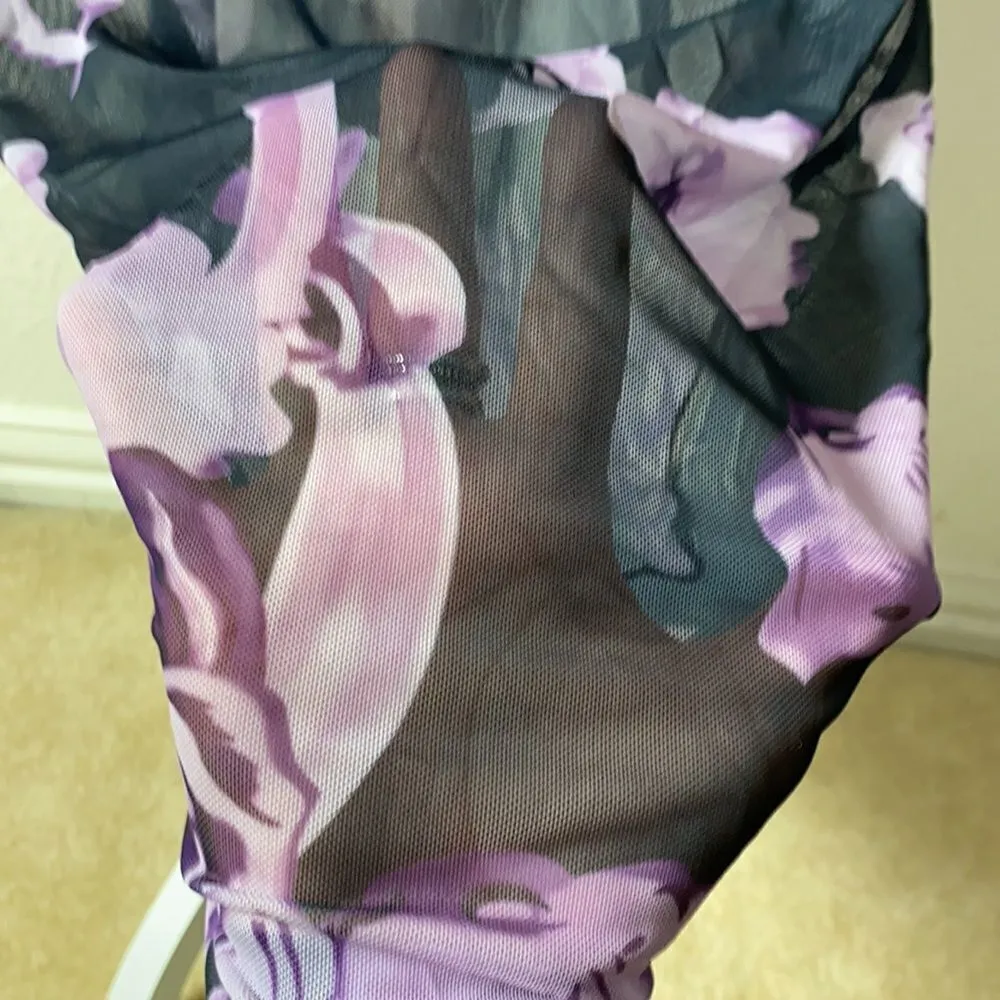 Sheer Dress Black with Purple Flowers - Image 5