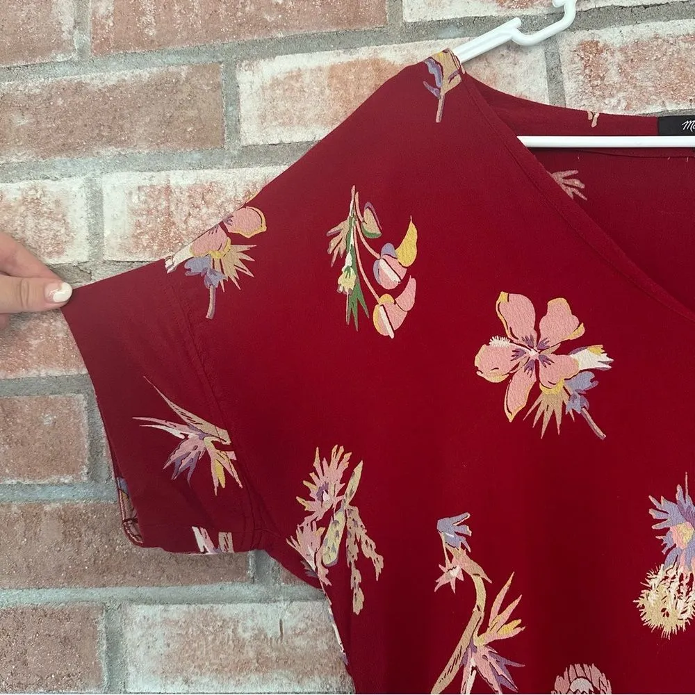 Madewell Novel Bird of Paradise V Neck Shift Dress Red Floral Women’s Medium - Image 12