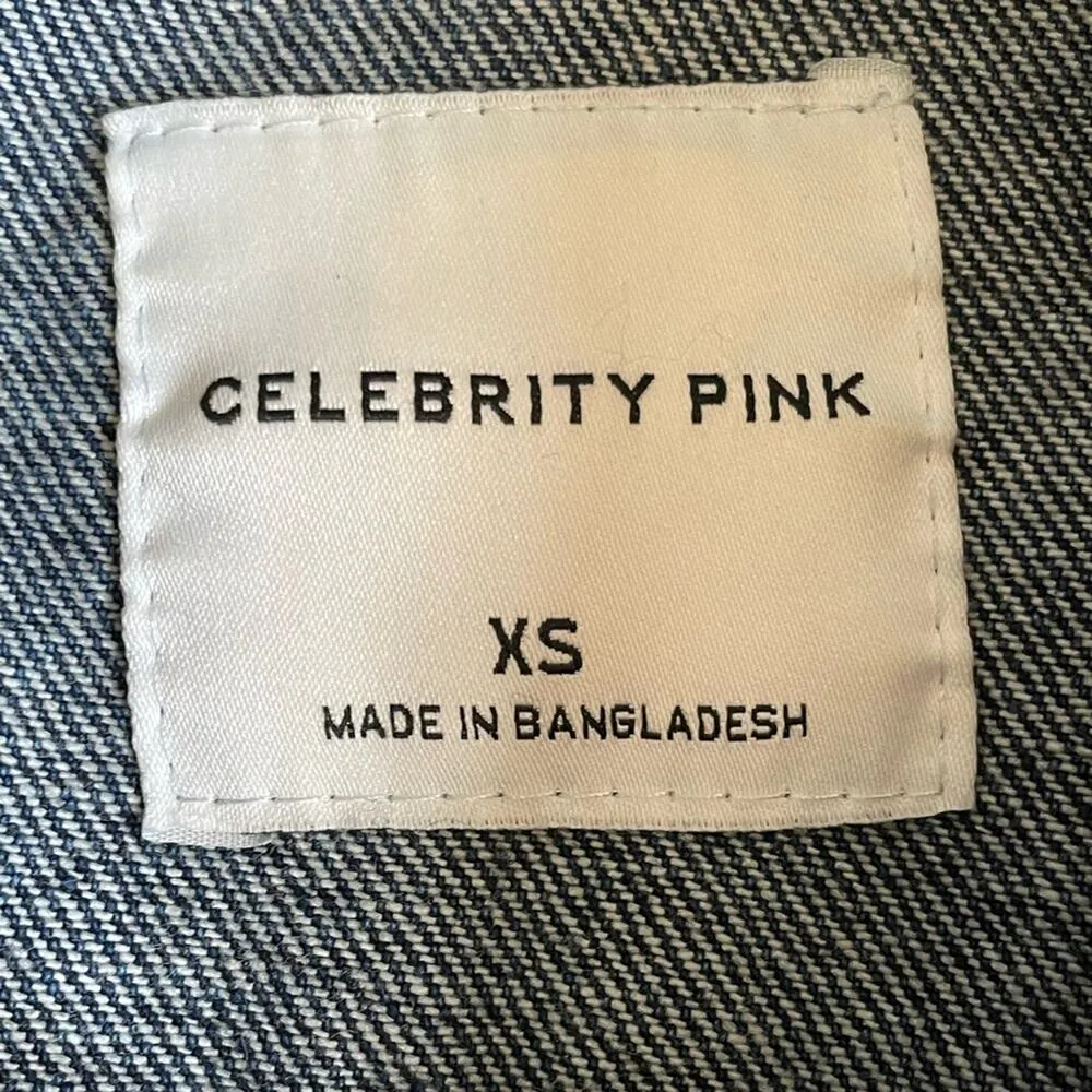 Celebrity Pink Distressed Boyfriend Jean Jacket Size XS Oversized - Image 6