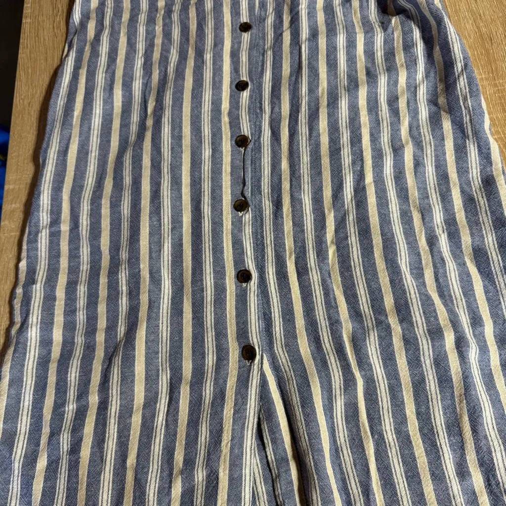 Old Navy Blue & White Striped Sleeveless Button-Down MIDI Length Dress Linen M - Image 2