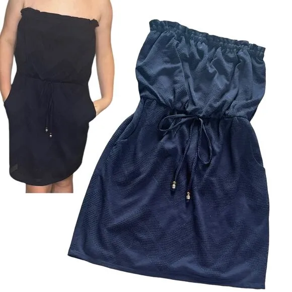 NEW City Triangles Tube Top Mini DRESS Blue Mesh Lined Elastic Waist MED Juniors - Image 2