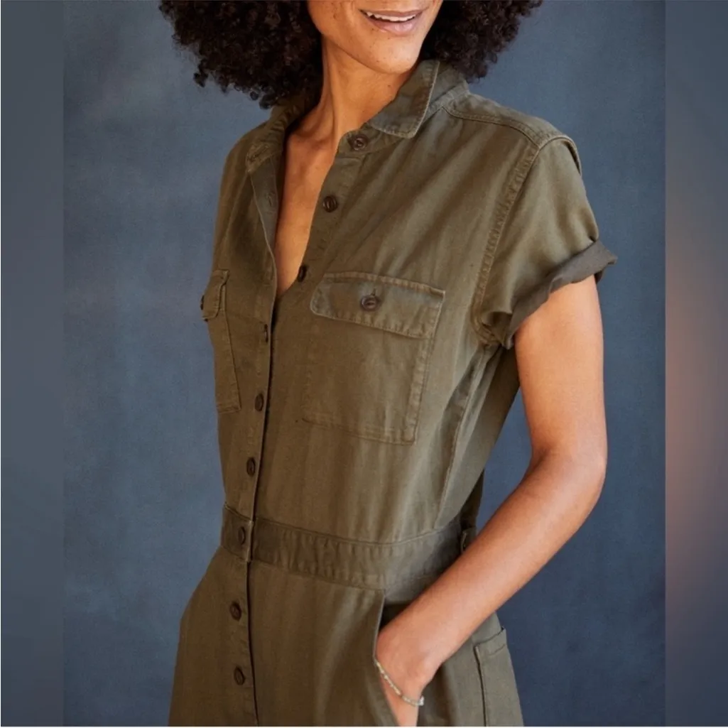 Outerknown S.E.A. Suit Olive Green Organic Cotton With Button Front. - Image 3