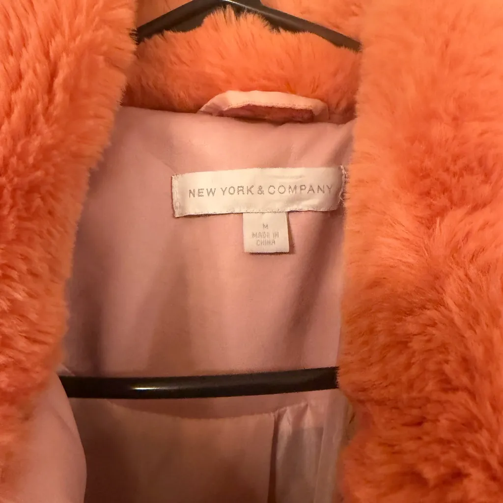 New York & Company Soft and warm Orange, tan & pink Faux Fur Jacket Orange Size M - Image 6