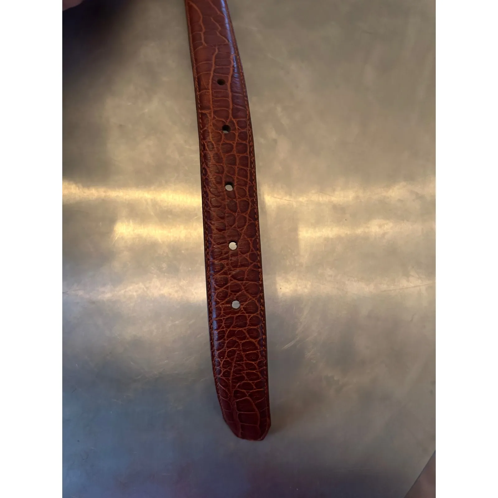 Lauren Ralph Lauren Brown Leather Embossed Croc Belt Silver Buckle Women's Small - Image 6