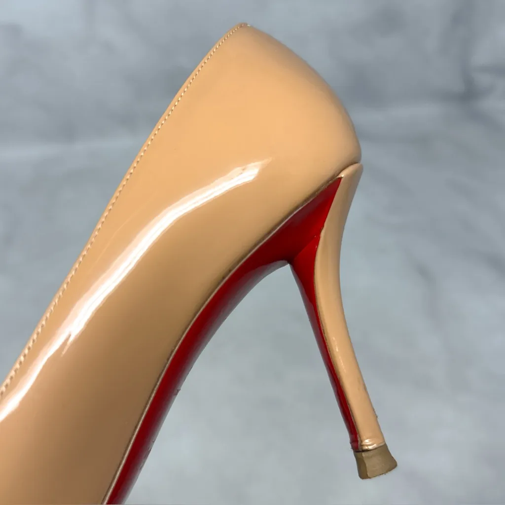 Christian Louboutin SophiaRegina 85 Notched Patent Leather Pumps Heels Nude 36 - Image 9