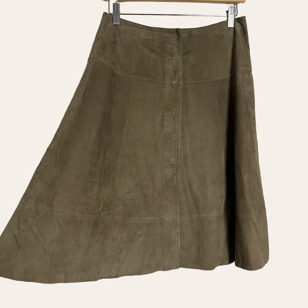 Joie Mylon Tan Suede Leather Knee-Length A-Line Skirt Size Small - Image 6