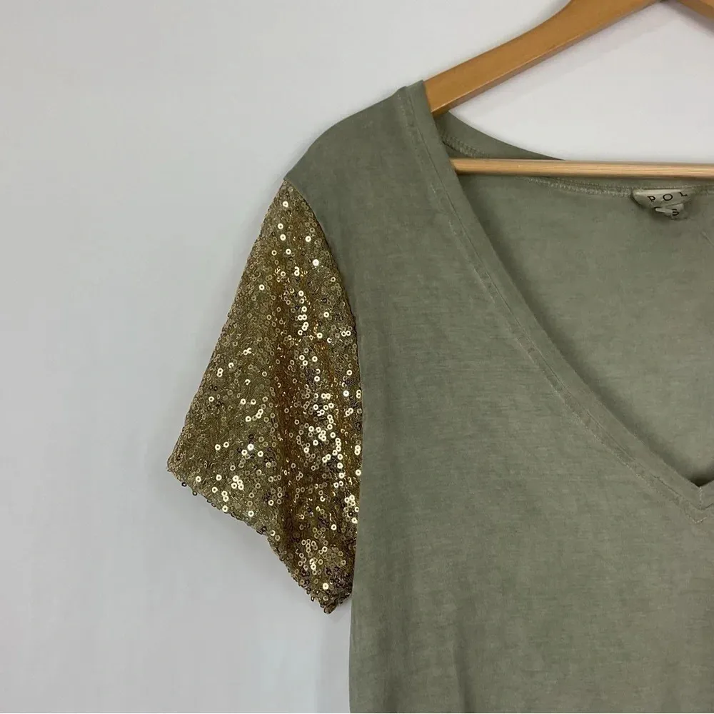POL Sequin Sleeve V Neck Shirt - Image 2